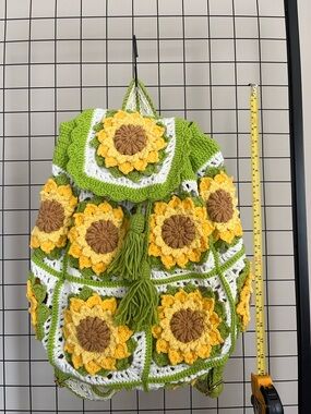 Handmade Crochet Sunflower Backpack Bag in Green and Yellow